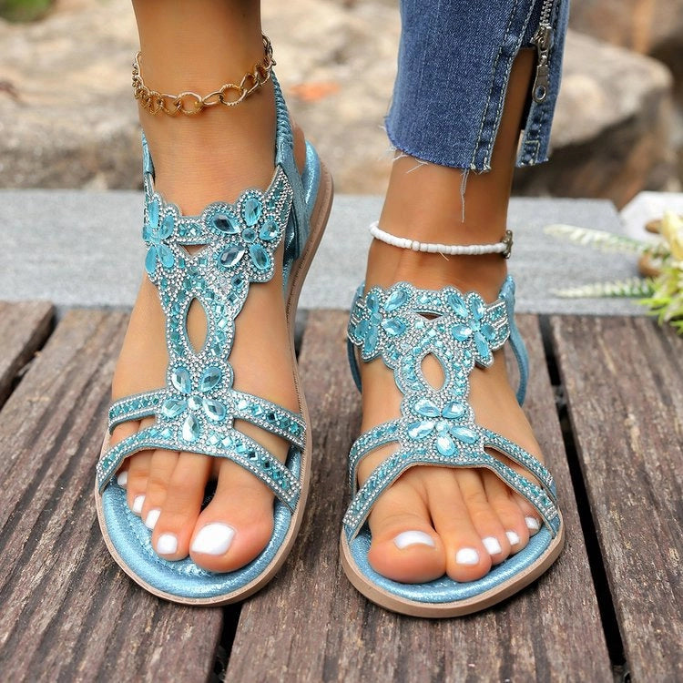 🔥 Last Day 50% Off — Rhinestone Flower Sandals ✨