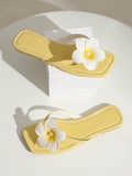 2026 Women's Frangipani Thong Sandals, Square-Toe Flat Sandals, Summer Beach Vacation Shoes