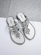 Summer Elegant Flat Sandals and Flip-Flops with Rhinestone Accents