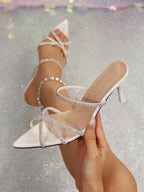 Elegant and Feminine Sandals—Featuring a pointed-toe buckle design embellished with crystals and a slim stiletto heel—Perfect for dates, shopping, commuting, business occasions, gatherings, parties, and vacations