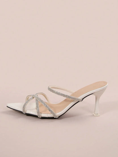 Elegant and Feminine Sandals—Featuring a pointed-toe buckle design embellished with crystals and a slim stiletto heel—Perfect for dates, shopping, commuting, business occasions, gatherings, parties, and vacations