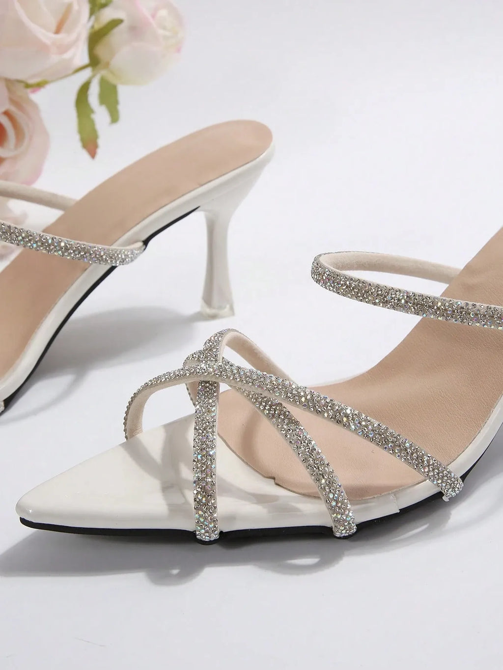 Elegant and Feminine Sandals—Featuring a pointed-toe buckle design embellished with crystals and a slim stiletto heel—Perfect for dates, shopping, commuting, business occasions, gatherings, parties, and vacations
