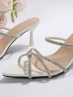 Elegant and Feminine Sandals—Featuring a pointed-toe buckle design embellished with crystals and a slim stiletto heel—Perfect for dates, shopping, commuting, business occasions, gatherings, parties, and vacations